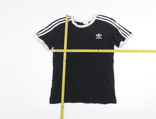 Adidas Women Black Short Sleeve Crew Neck T-Shirt UK 12 Cotton Blend