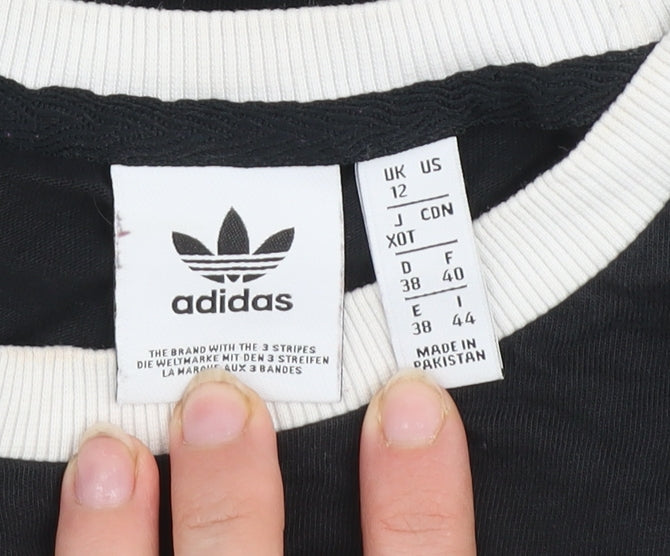 Adidas Women Black Short Sleeve Crew Neck T-Shirt UK 12 Cotton Blend