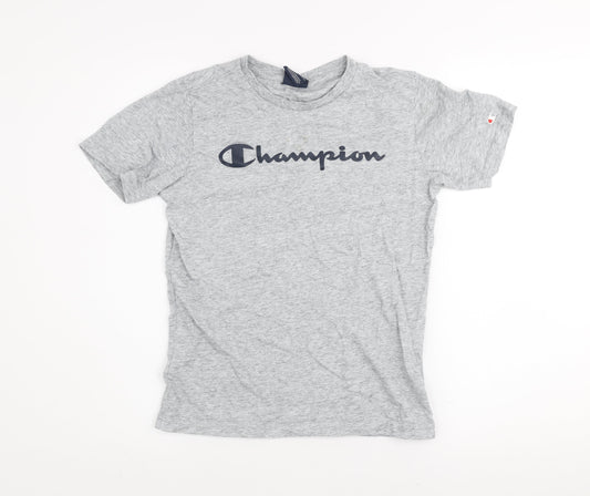 Champion Boys Grey Logo T-Shirt Size 11-12 Years Short Sleeve Cotton Blend