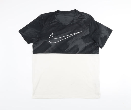 Nike Men's Black White Dri-Fit Colourblock T-Shirt Size L