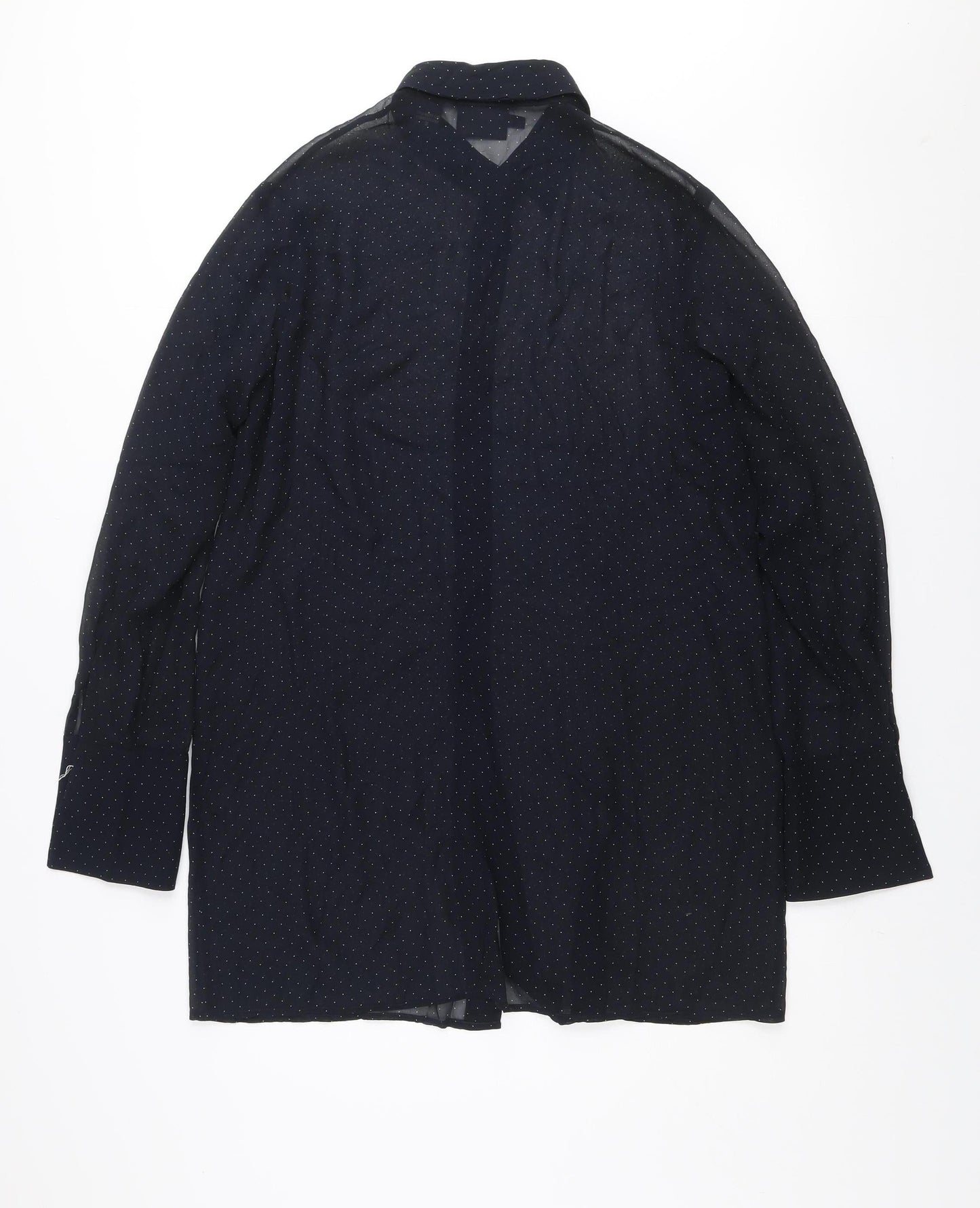 DKNY Women Black Polka Dot Silk Button-Up Long Sleeve Shirt L