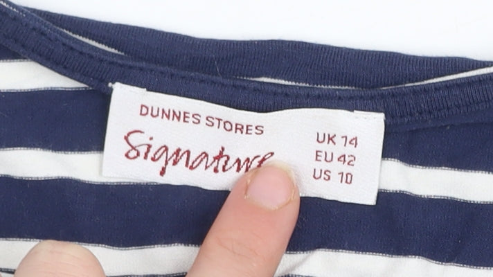 Dunnes Stores Signature Women's Navy Striped 3/4 Sleeve Top Size 14