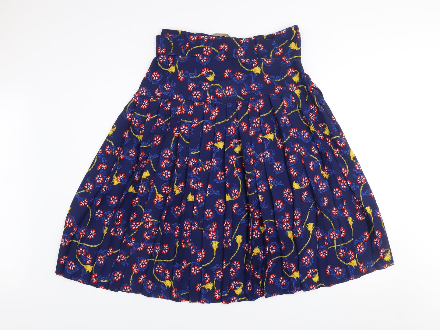 Savida Womens Blue Floral Pleated Knee Length Skirt Size 12