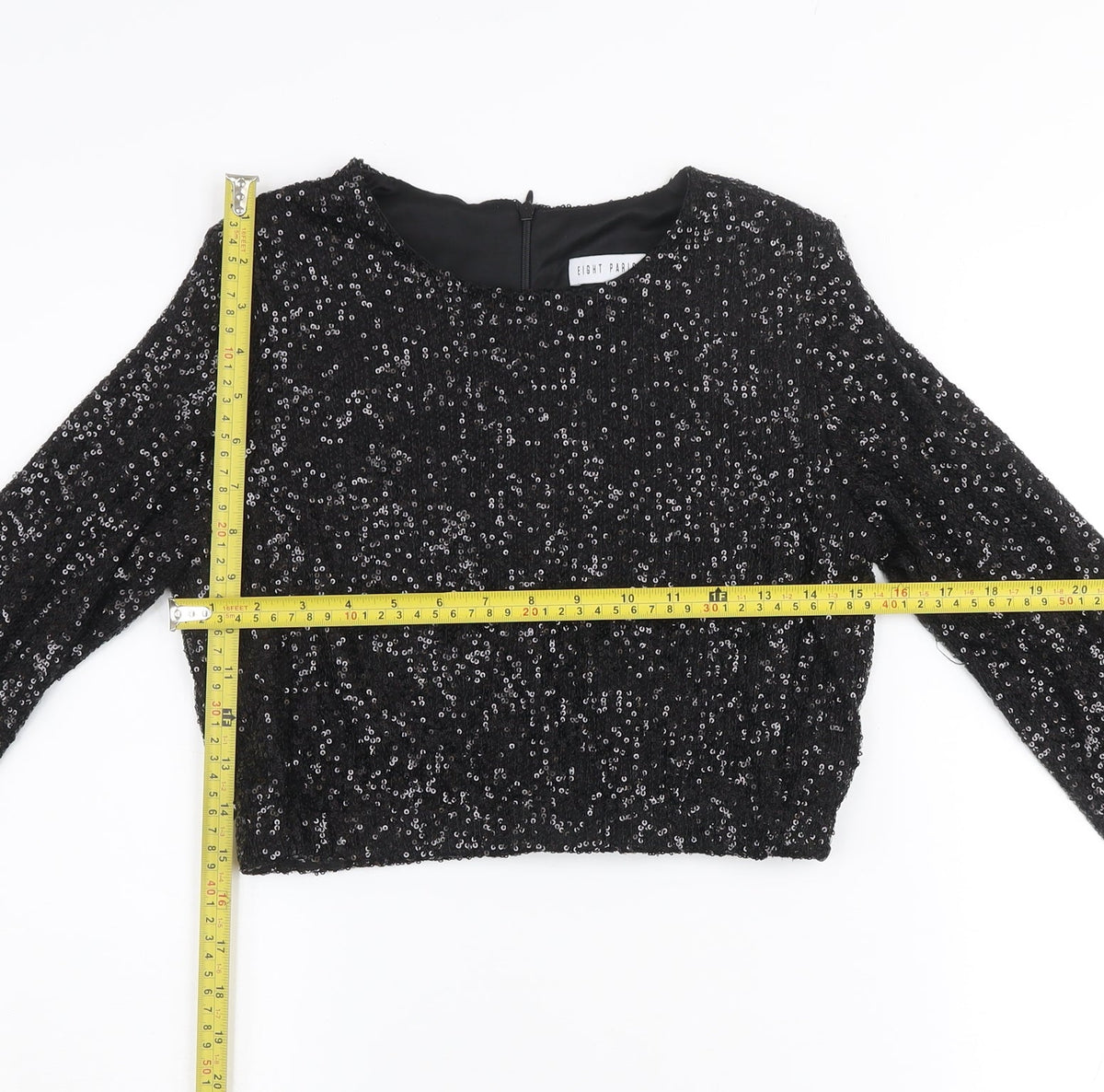 Eight Paris Women's Black Sequin Cropped Blouse Long Sleeve Size M