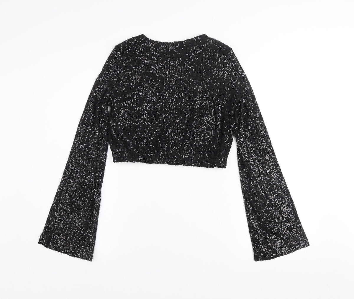 Eight Paris Women's Black Sequin Cropped Blouse Long Sleeve Size M