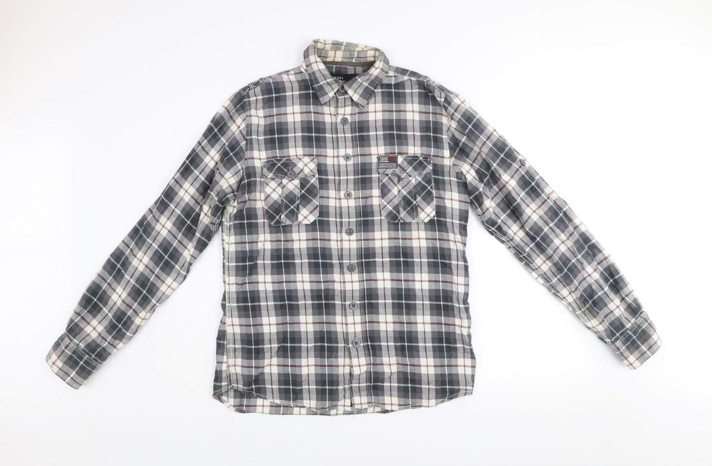 Diesel Men's Grey Check Cotton Long Sleeve Button-Up Shirt M