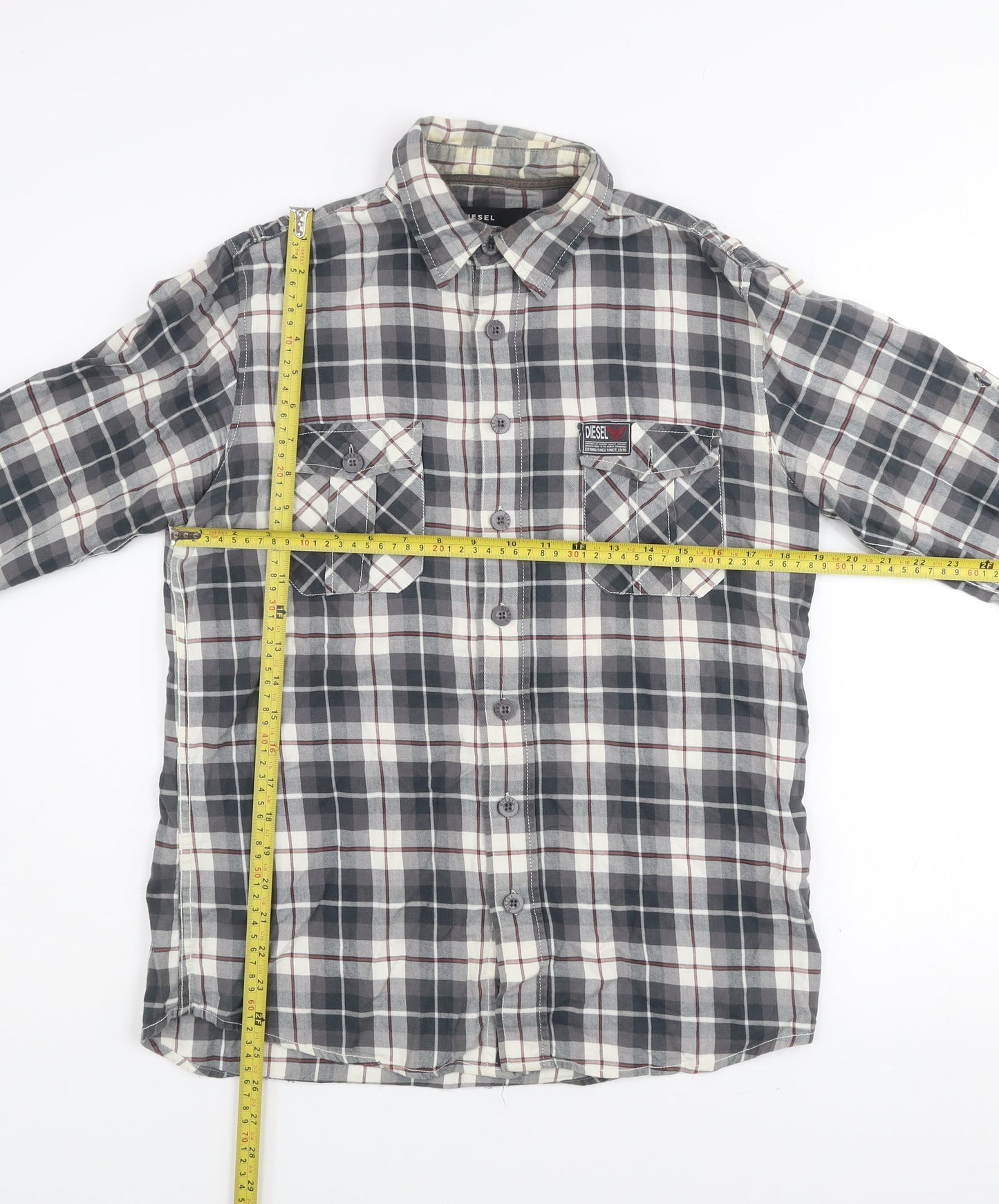 Diesel Men's Grey Check Cotton Long Sleeve Button-Up Shirt M