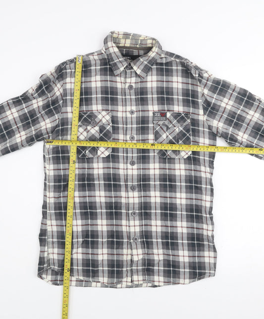 Diesel Men's Grey Check Cotton Long Sleeve Button-Up Shirt M