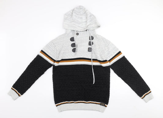 Club JU Men's Black Striped Knit Pullover Hoodie Size S