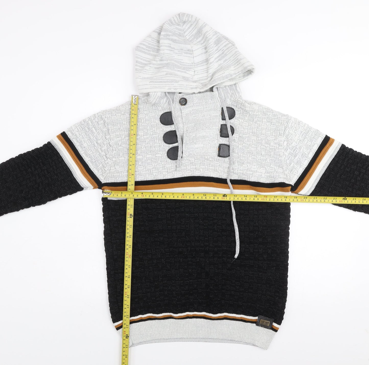 Club JU Men's Black Striped Knit Pullover Hoodie Size S