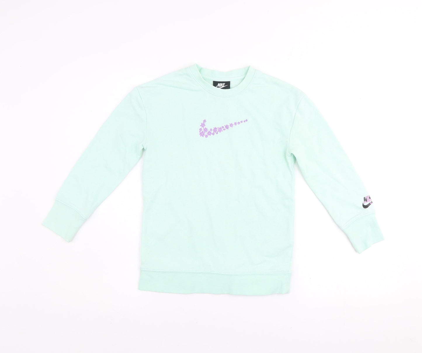 Nike Girls Green Floral Logo Sweatshirt 6-7 Years Pullover Crew Neck