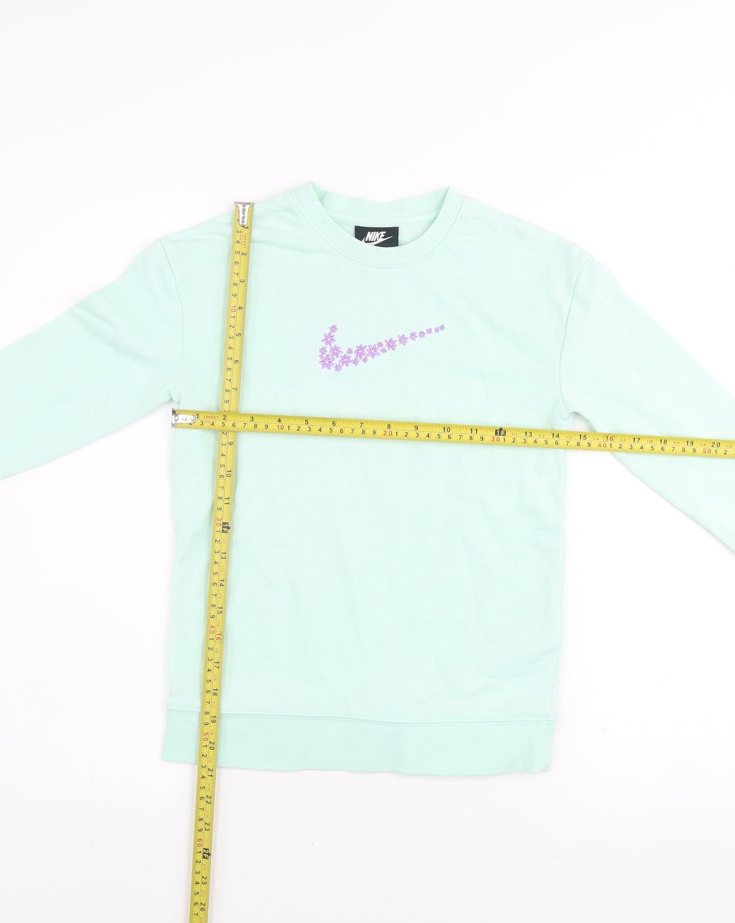 Nike Girls Green Floral Logo Sweatshirt 6-7 Years Pullover Crew Neck