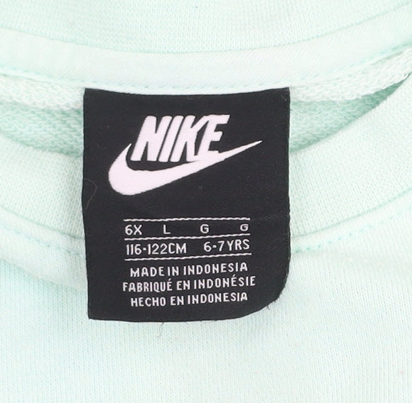 Nike Girls Green Floral Logo Sweatshirt 6-7 Years Pullover Crew Neck