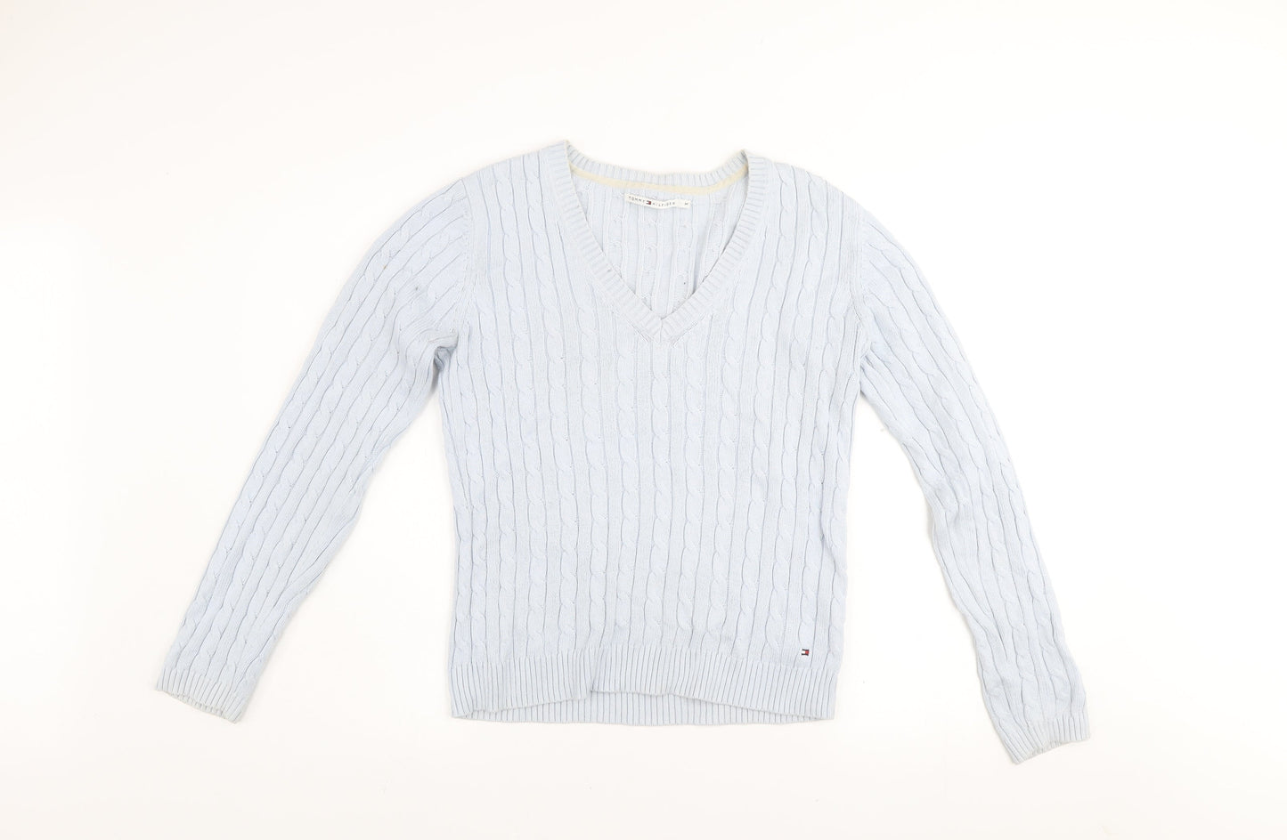 Tommy Hilfiger Women’s Blue V-Neck Cable-Knit Jumper M