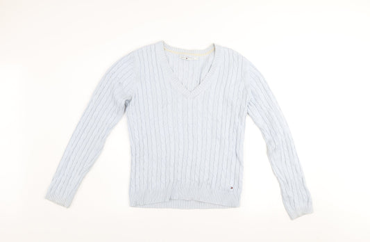 Tommy Hilfiger Women’s Blue V-Neck Cable-Knit Jumper M