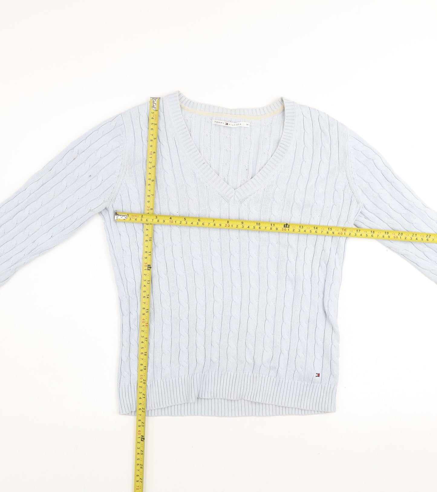 Tommy Hilfiger Women’s Blue V-Neck Cable-Knit Jumper M