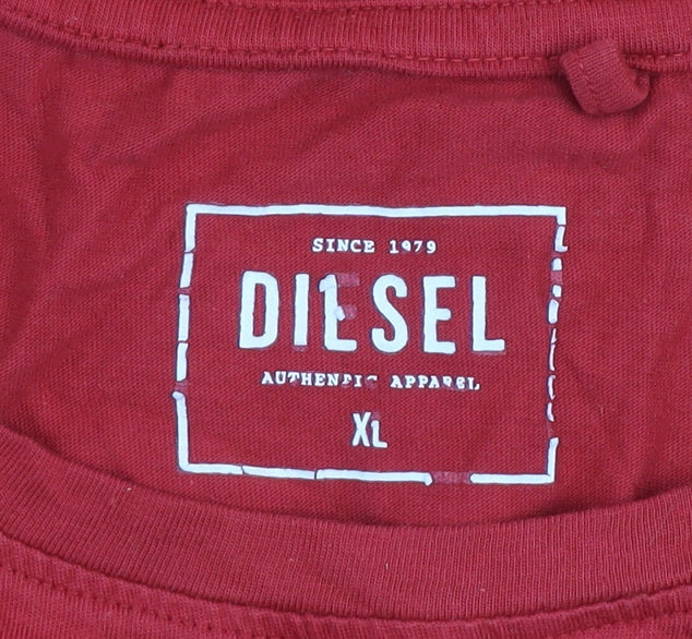 Diesel Men's Red Cotton Short Sleeve Crew Neck T-Shirt XL