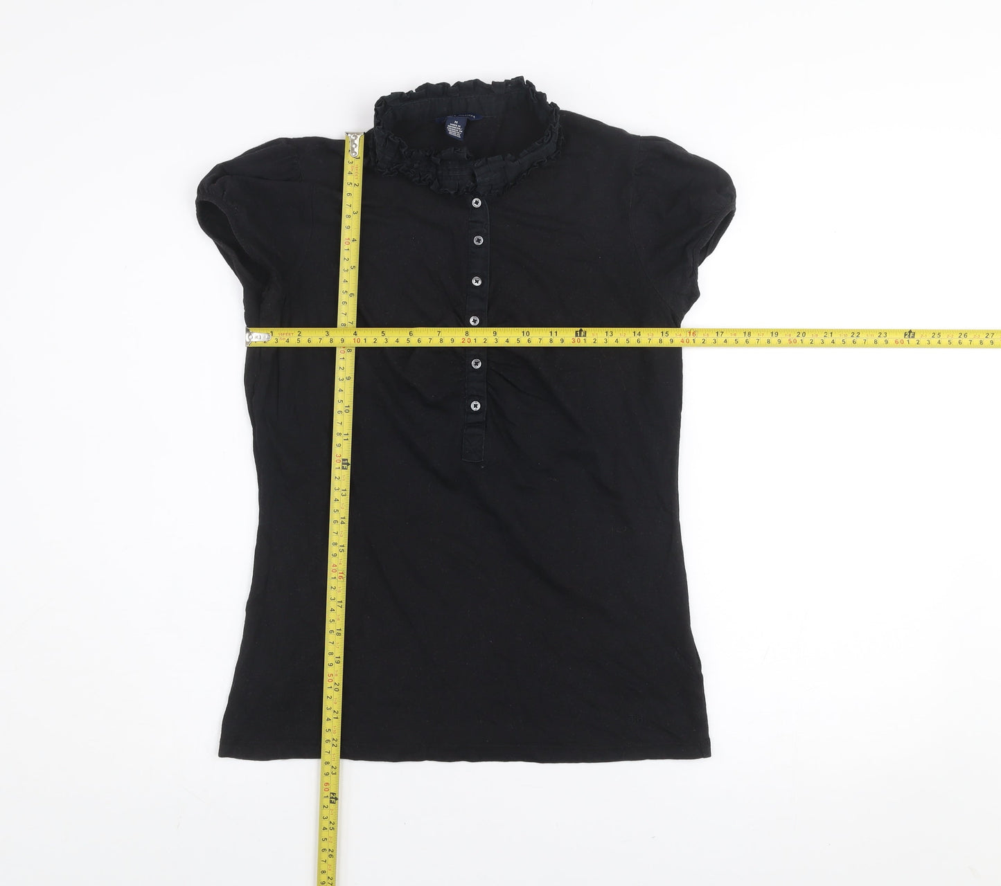 Tommy Hilfiger Women’s Black Ruffle Button Blouse M