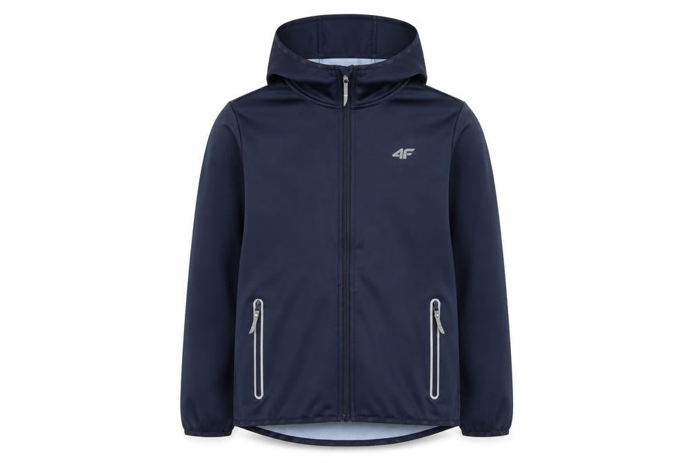 4F Boys Blue Softshell Hooded Jacket Full Zip Water Resistant 12-13 Years