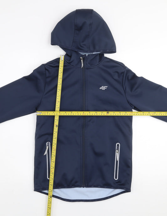 4F Boys Blue Softshell Hooded Jacket Size 158 Full Zip Water Resistant