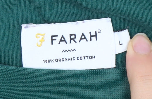 Farah Men's Green Cotton Crew Neck Short Sleeve T-Shirt L