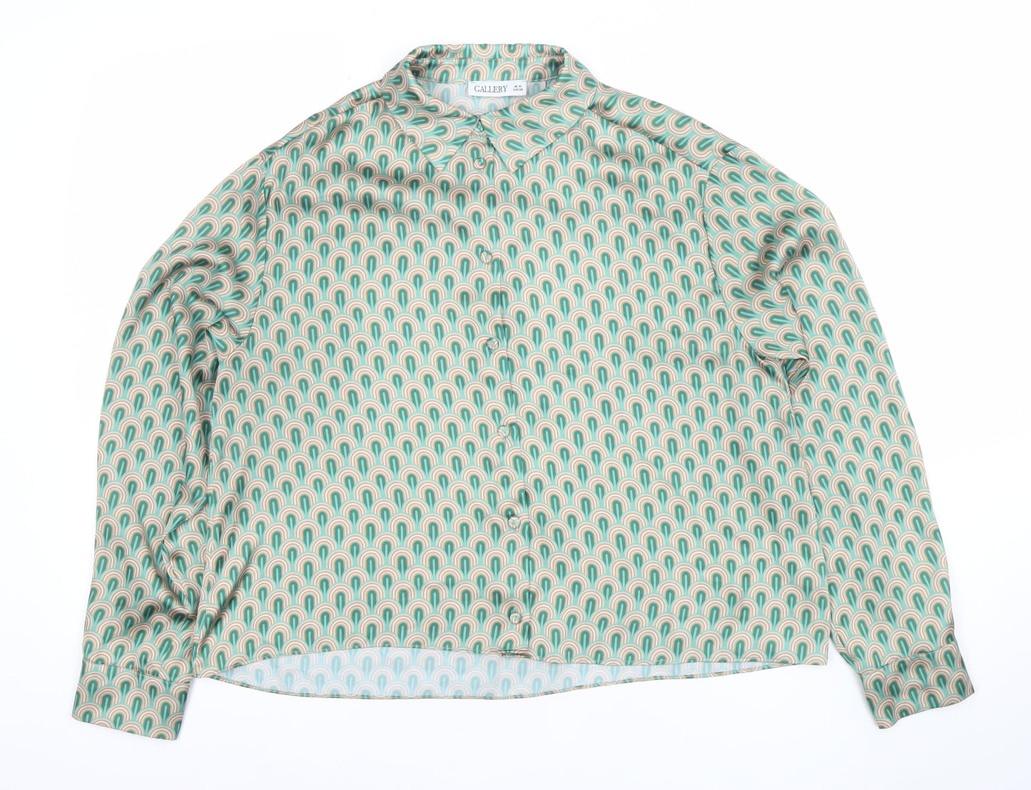 Gallery Women's Green Geometric Long Sleeve Button-Up Shirt UK 10