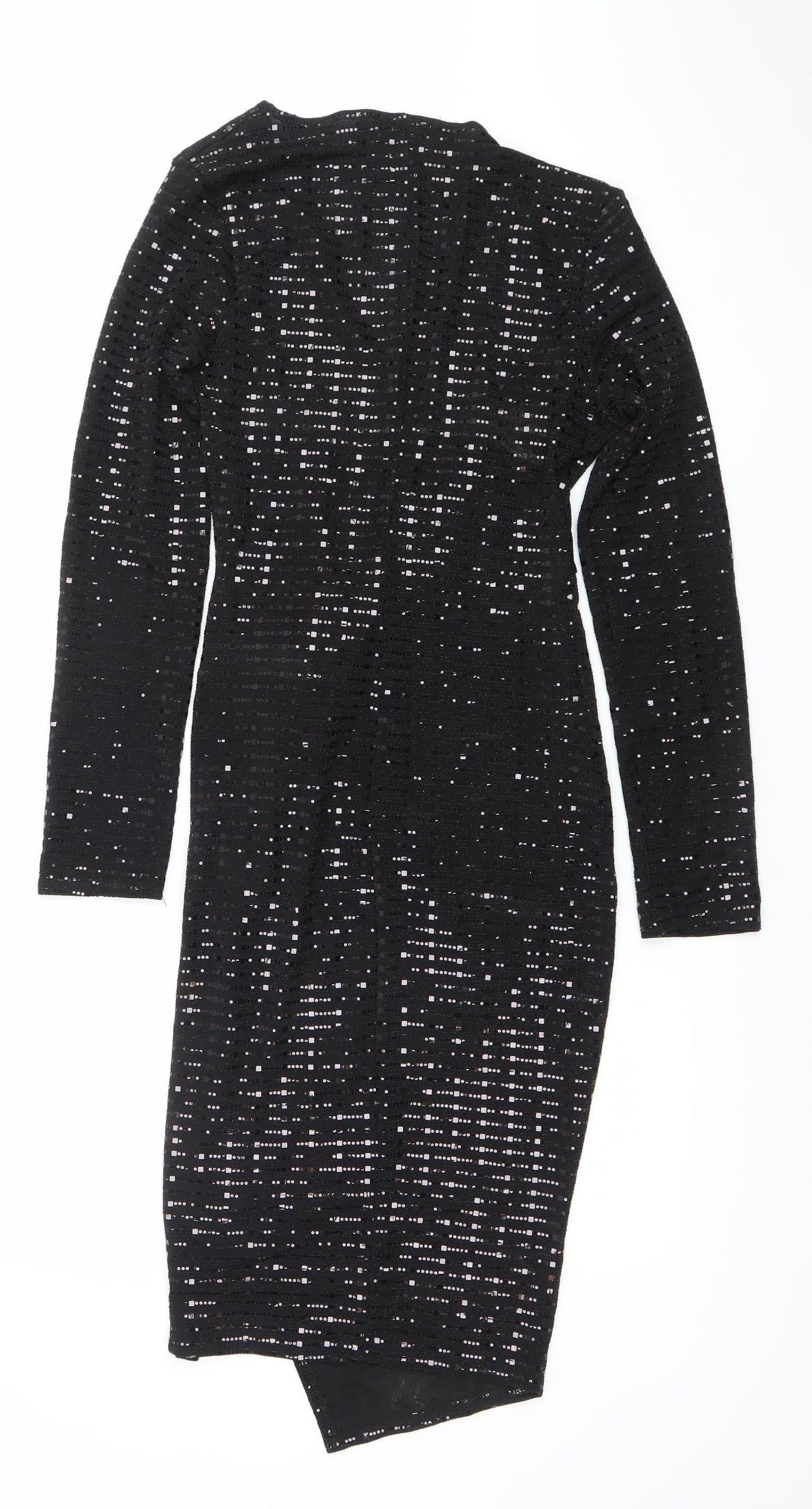 Flounce London Women’s Black Sequin Long Sleeve Bodycon Dress Size 8