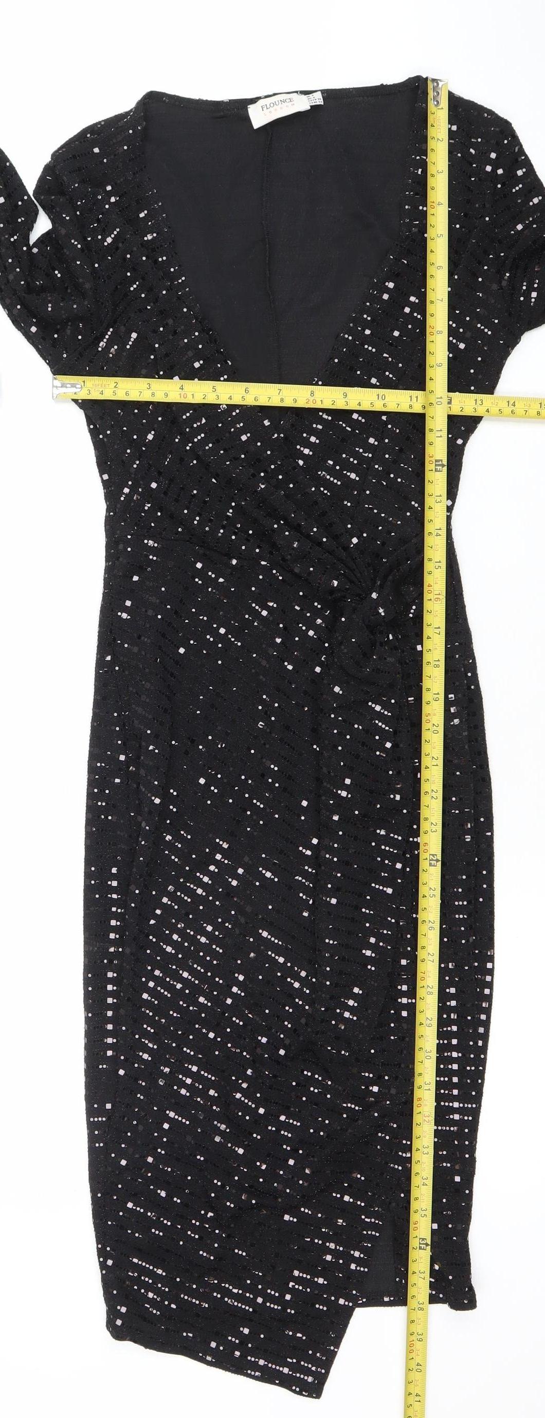 Flounce London Women’s Black Sequin Long Sleeve Bodycon Dress Size 8