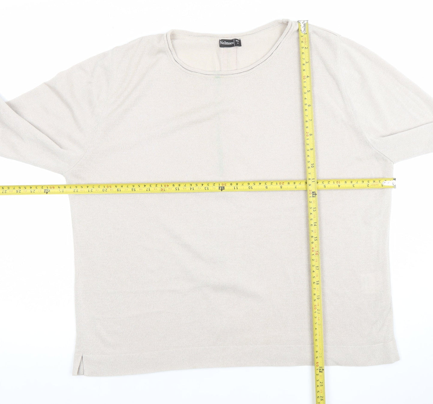 Nozomoi Women Beige Long Sleeve Knit Top with Orange Trim Size 4