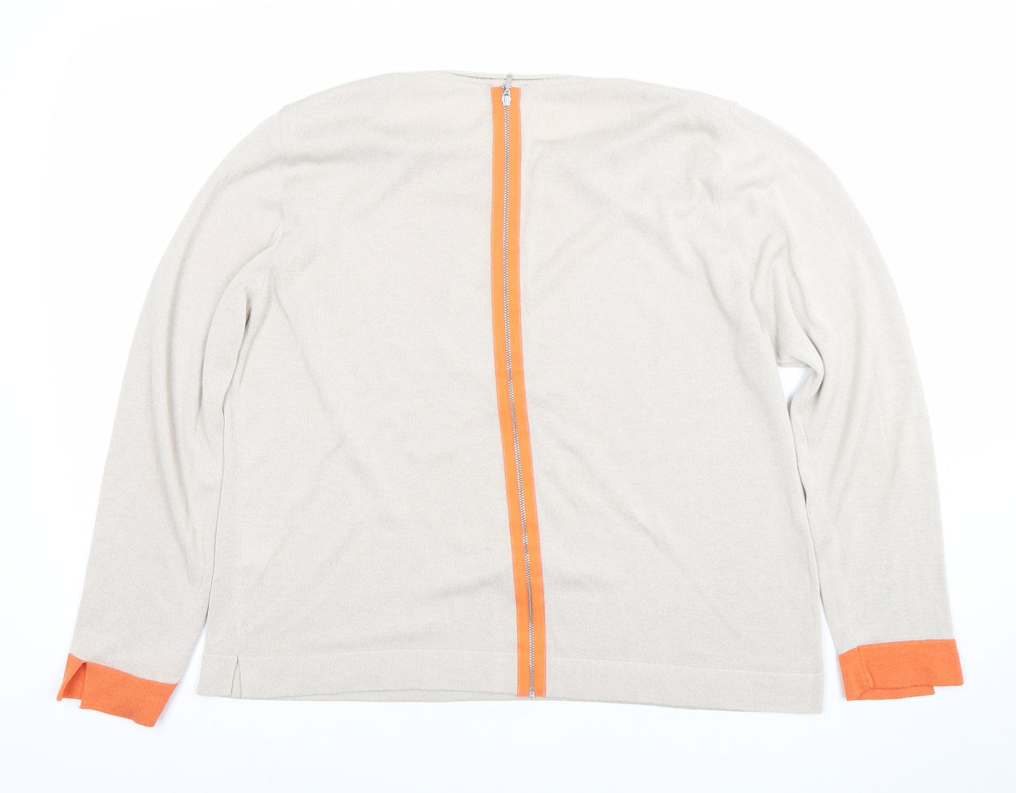 Nozomoi Women Beige Long Sleeve Knit Top with Orange Trim Size 4