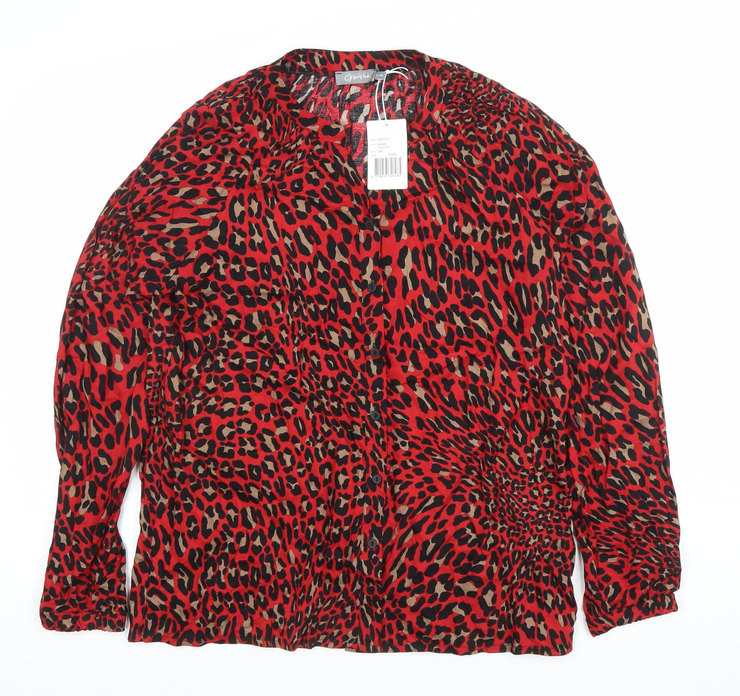 Geisha Women Red Animal Print Long Sleeve Viscose Blouse Size 12