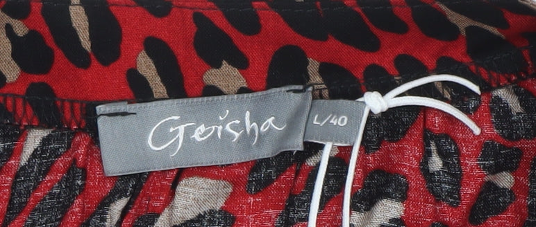 Geisha Women Red Animal Print Long Sleeve Viscose Blouse Size 12