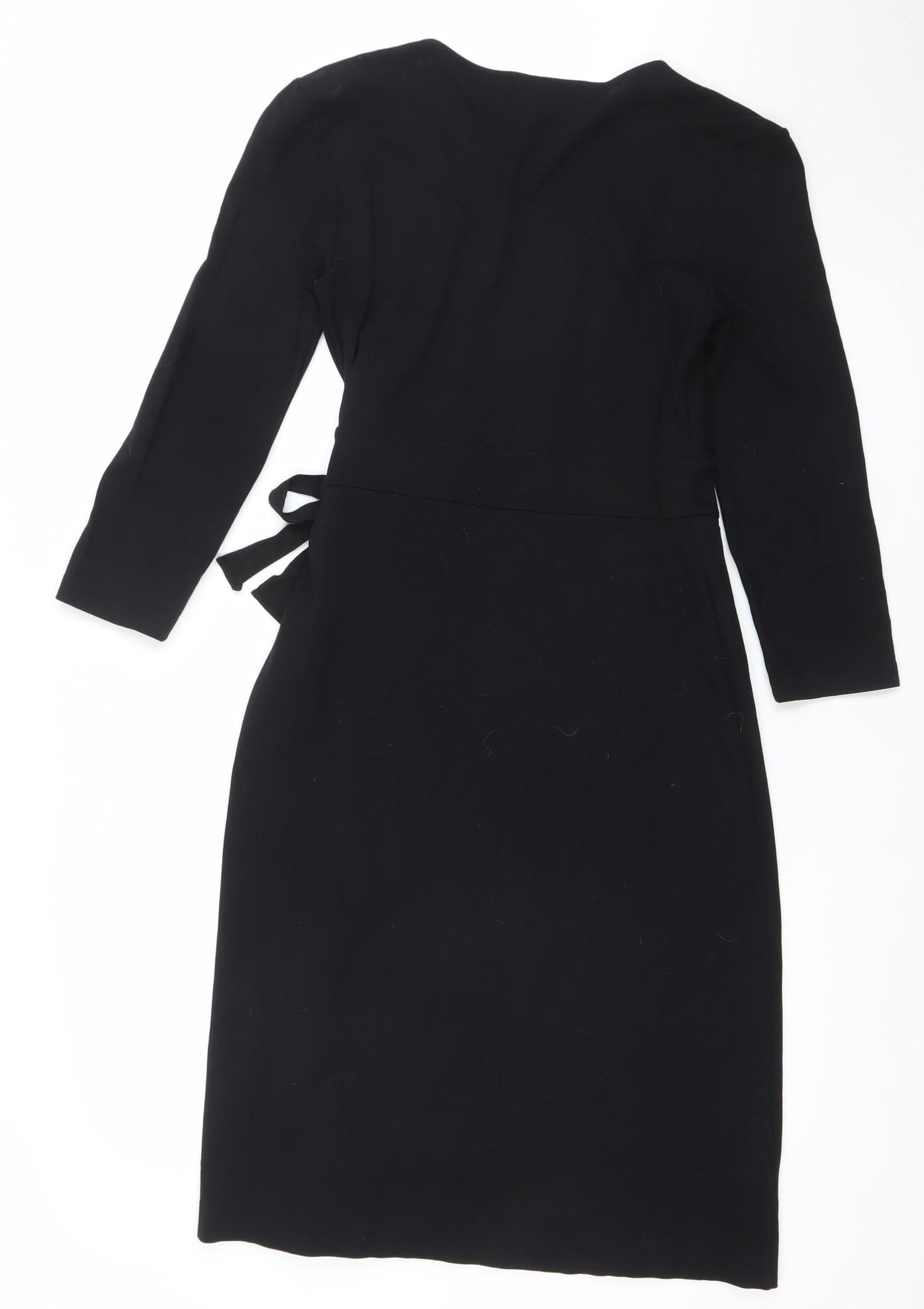 Massimo Dutti Women's Black Viscose Wrap Dress Size 8 Long Sleeve