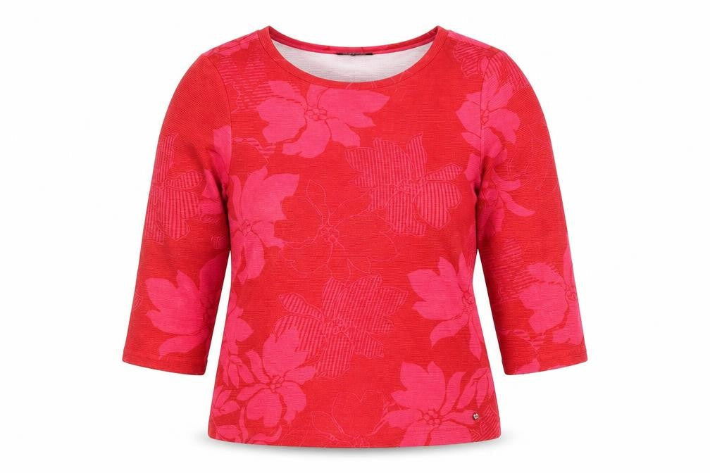 Olsen Women's Red Floral 3/4 Sleeve Cotton T-Shirt Size 12