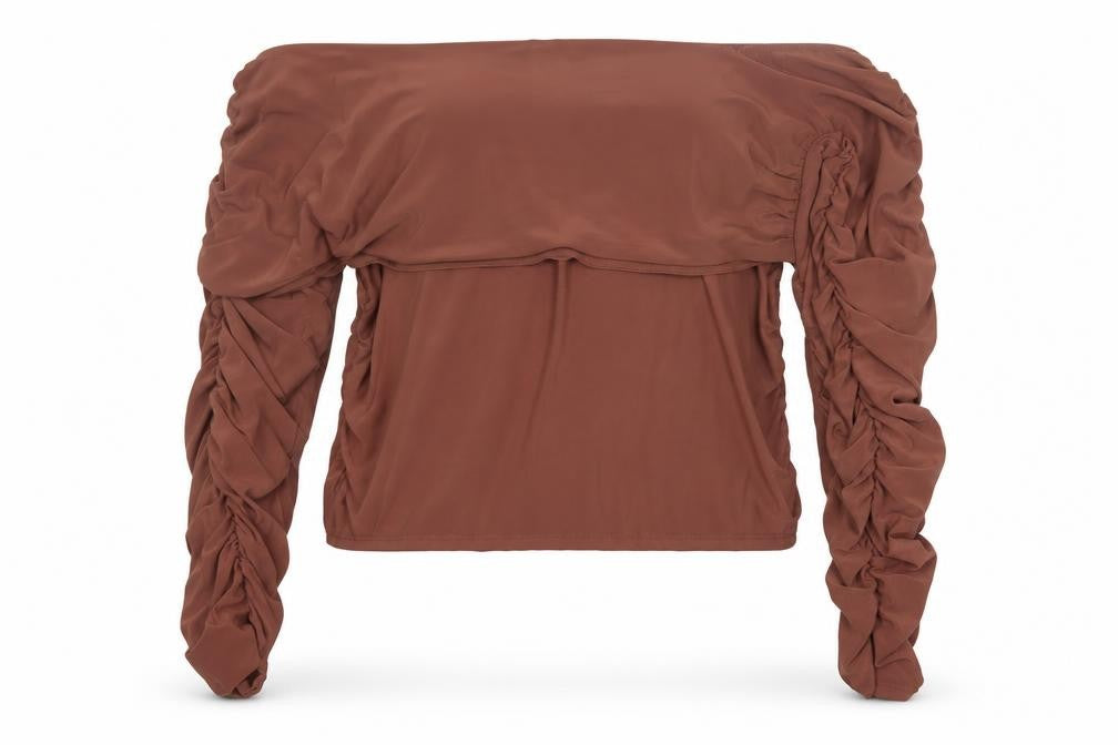 ASOS DESIGN Women's Brown Off Shoulder Ruched Long Sleeve Cropped Blouse UK 20