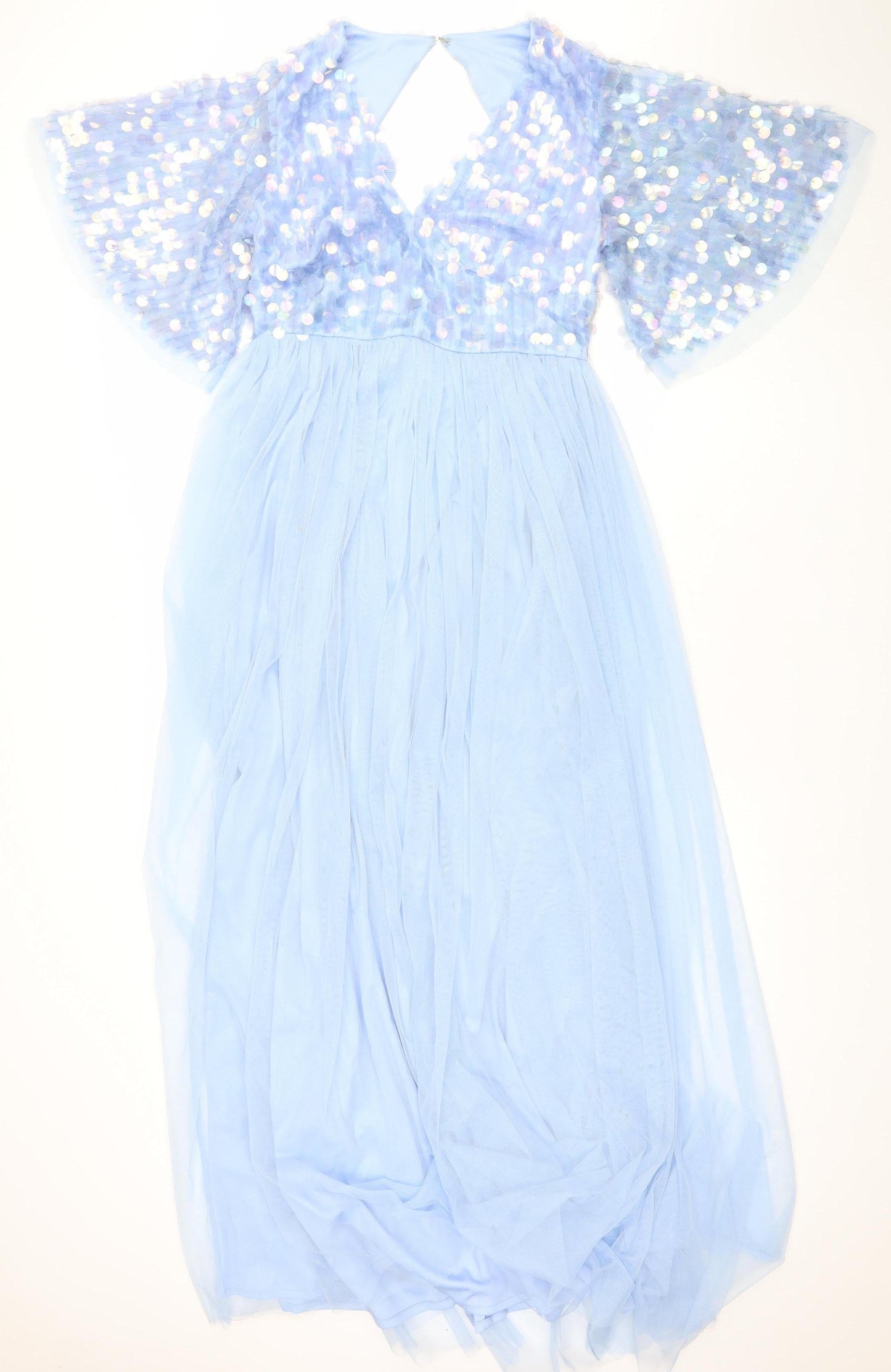 Maya Deluxe Women Blue Sequin Maxi Dress V-Neck Size 12