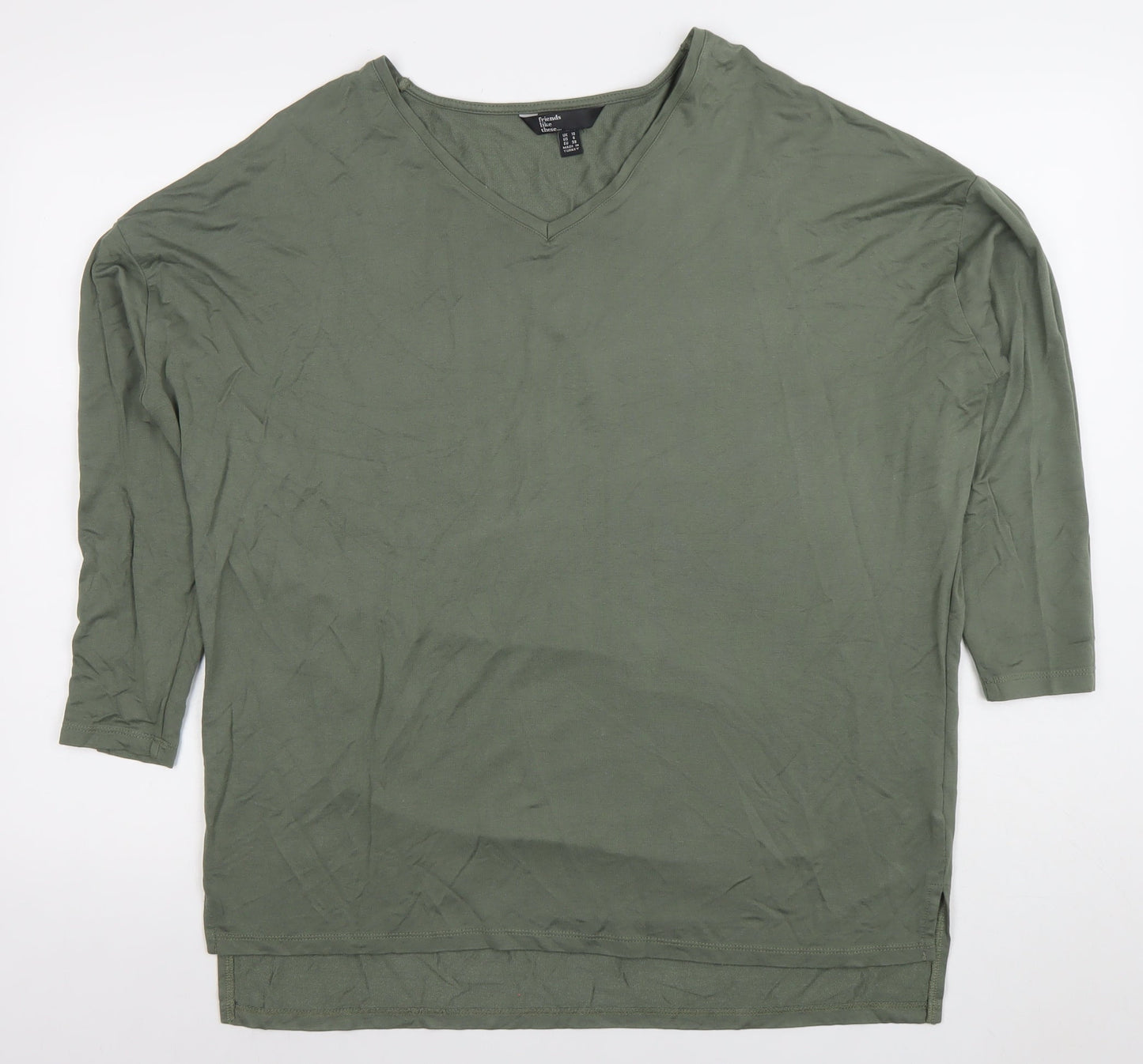Friends Like These Women's Green Size 10 Relaxed V-Neck Jersey Top