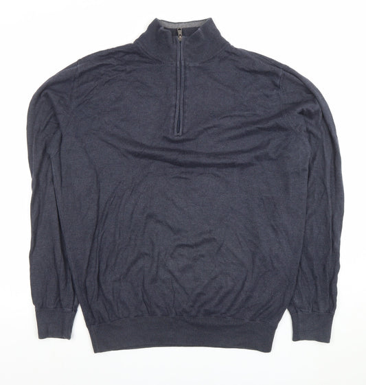 Calvin Klein Men’s Blue 1/4 Zip Cotton Acrylic Jumper Size L