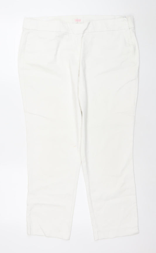 Savior Women White Size 16 Straight Leg Trousers Cotton Blend