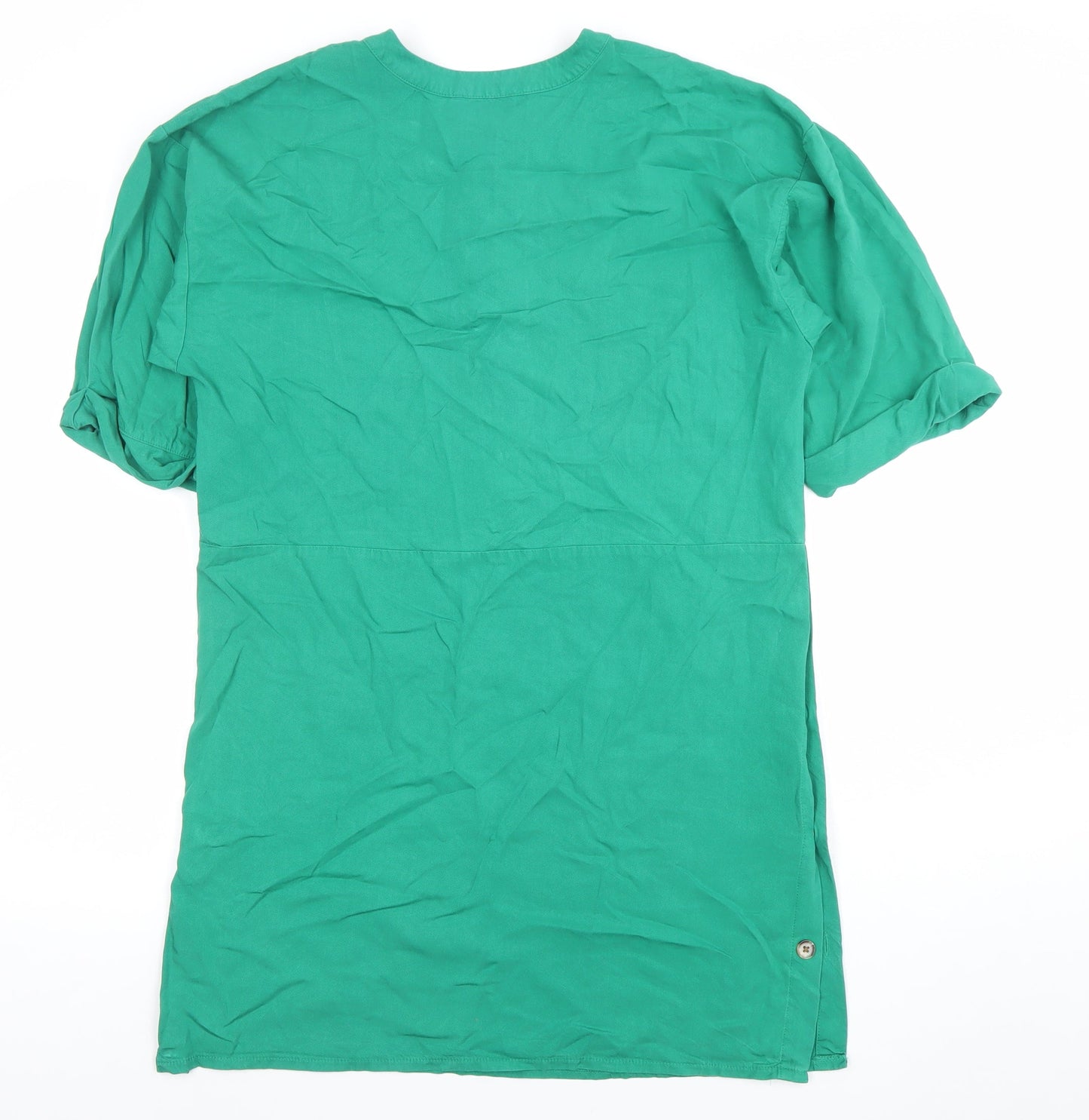 Warehouse Women’s Green Shift Dress Size 10 Short Sleeve Button Detail