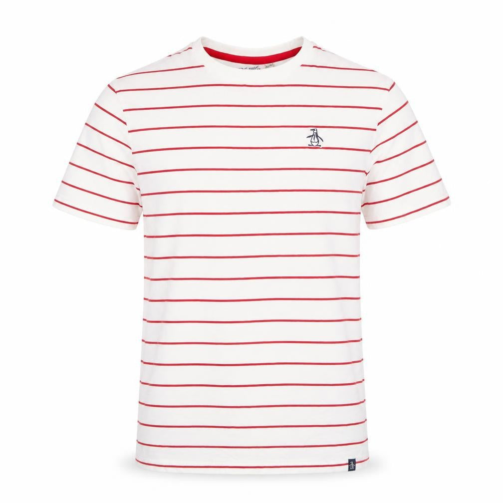 Original Penguin Boys White Red Striped Cotton Crew Neck T-Shirt Size 14-15 Years