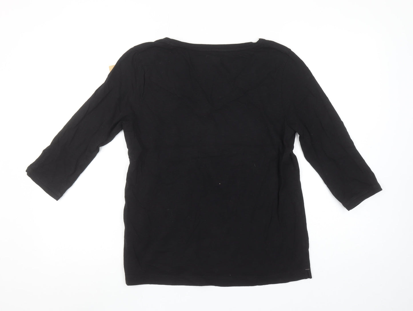 FatFace Womens Black Organic Cotton 3/4 Sleeve V-Neck T-Shirt Size 10