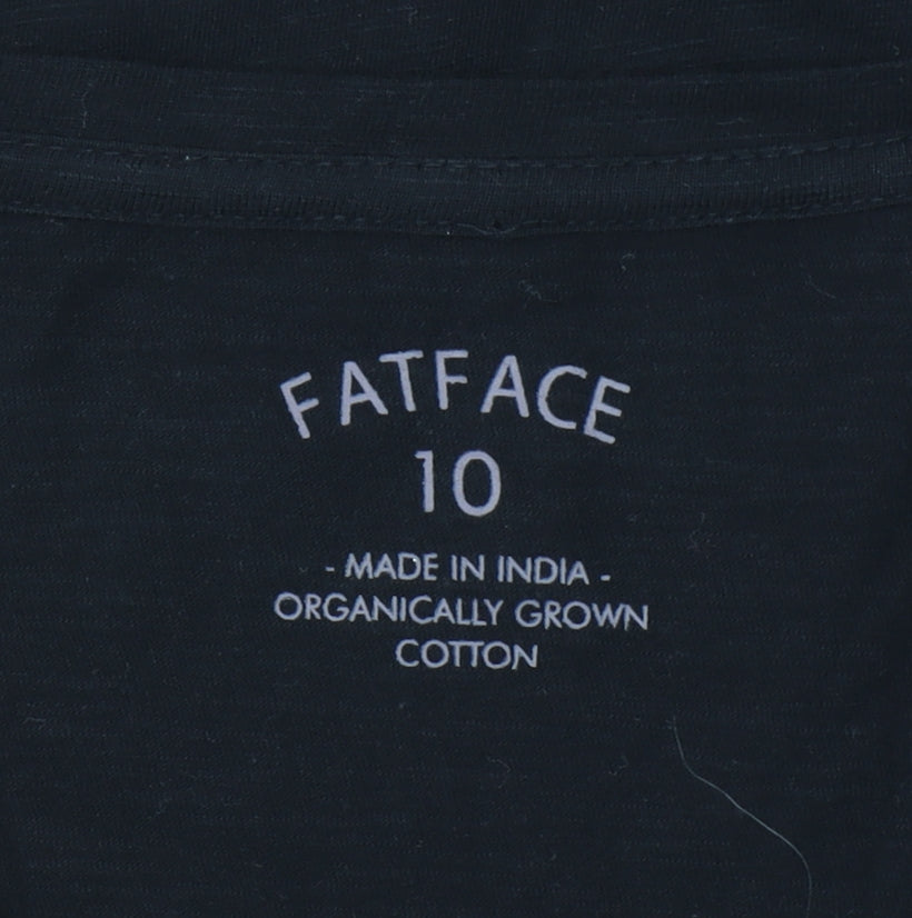 FatFace Womens Black Organic Cotton 3/4 Sleeve V-Neck T-Shirt Size 10