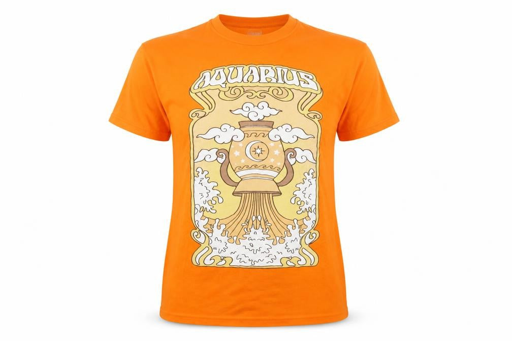 HNR LDN Unisex Orange Aquarius Graphic Cotton T-Shirt Size M