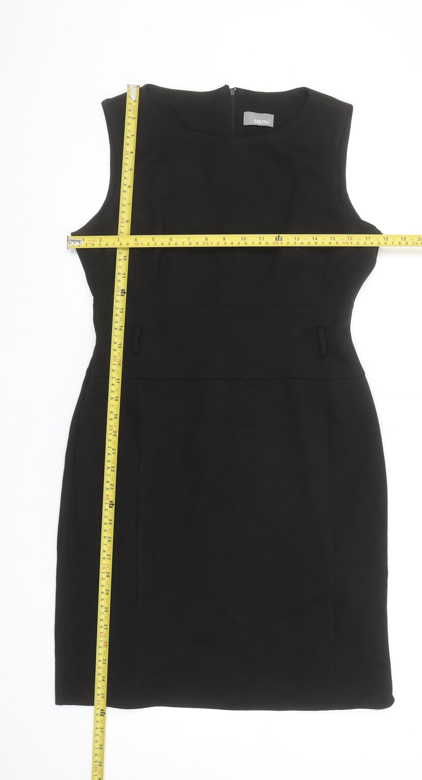 South Women Black Size 14 Sleeveless Sheath Knee Length Dress