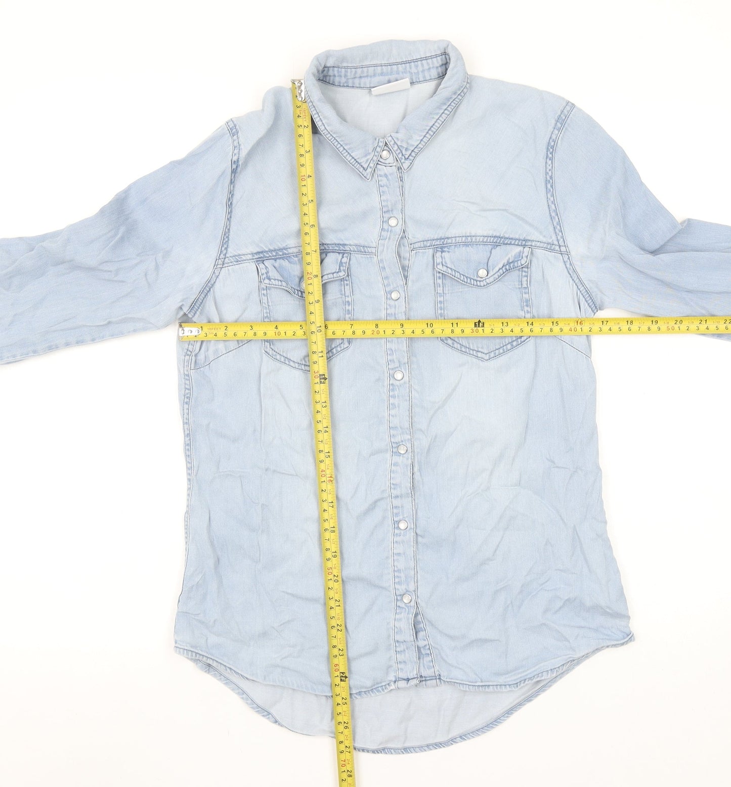 Vila Womens Blue Denim Button-Up Long Sleeve Shirt Medium