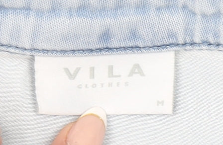 Vila Womens Blue Denim Button-Up Long Sleeve Shirt Medium