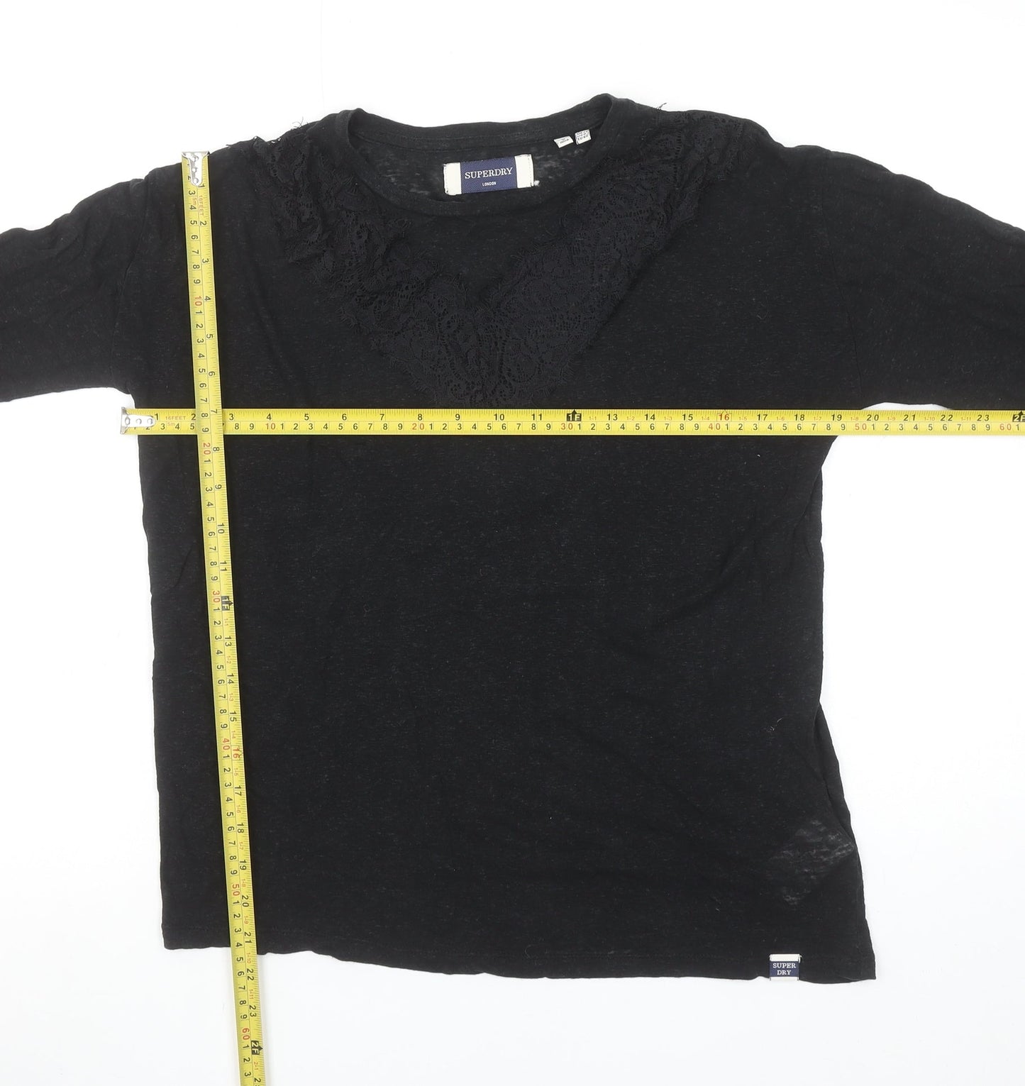 Superdry Womens Black Lace Long Sleeve Jersey T-Shirt Size 12
