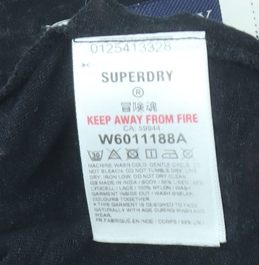 Superdry Womens Black Lace Long Sleeve Jersey T-Shirt Size 12