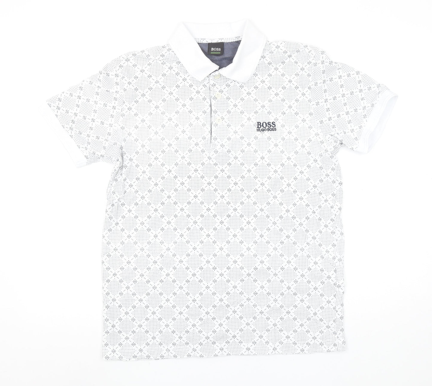 Hugo Boss Men's White Geometric Cotton Polo Shirt Size M